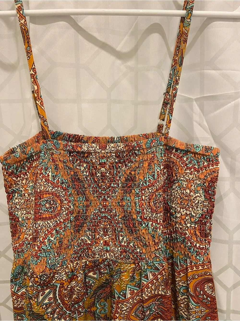Earthbound Boho Paisley Smocked Sundress in Burnt Orange & Teal - Picture 1 of 4